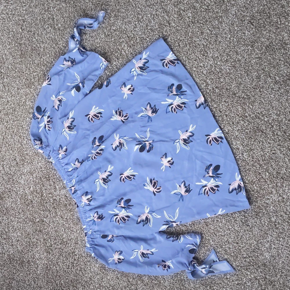 NWOT! Amour Vert Blue / Pink Tie Sleeve Off-Shoulder Floral Blouse, Size…